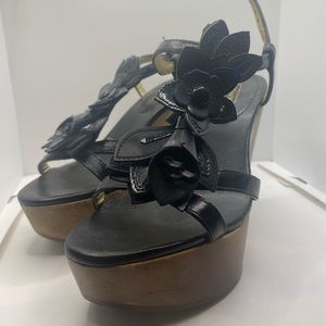 Coach black floral wedges
